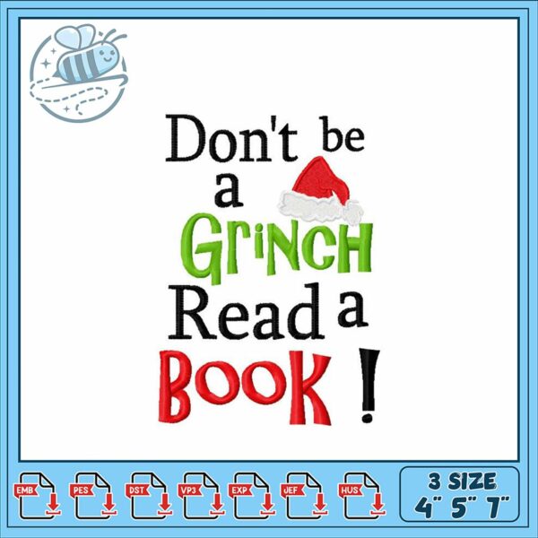 Grinch Inspired Embroidery Design for Reading Lovers