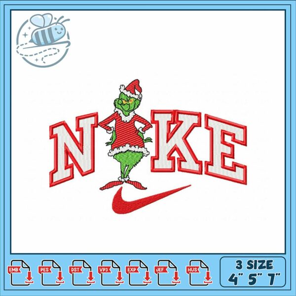 Grinch Inspired Nike Embroidery Design File Download