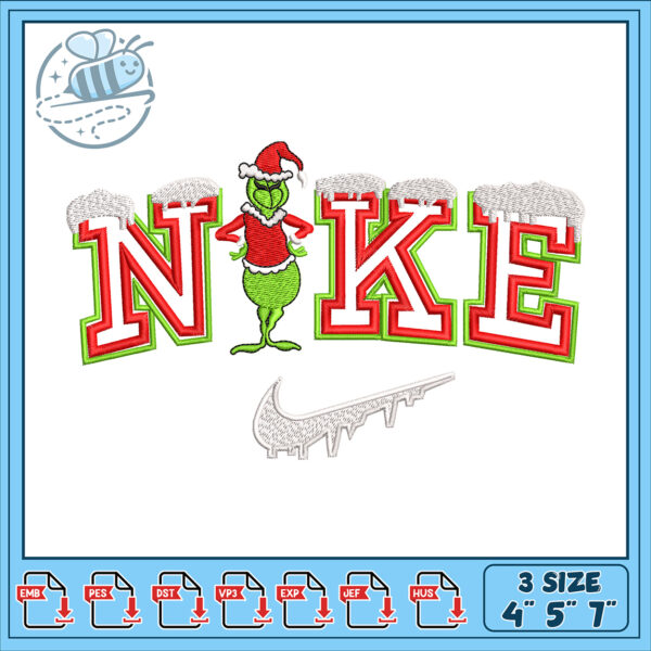 Grinch Nike Christmas Embroidery Design