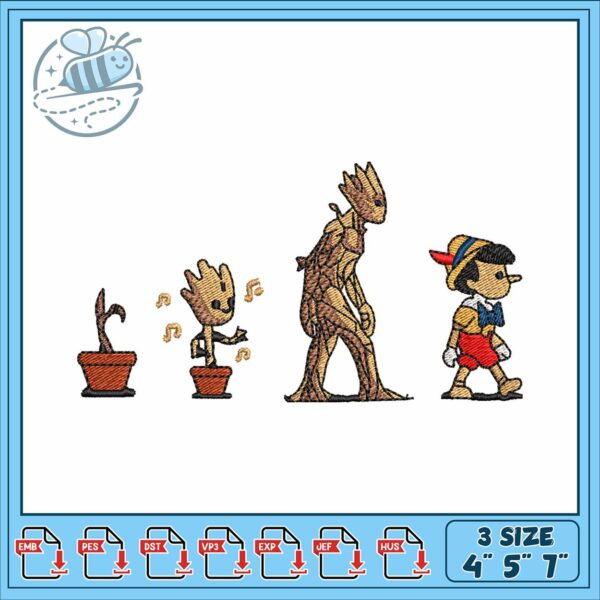 Groot growing cartoon embroidery, cartoon groot ​embroidery