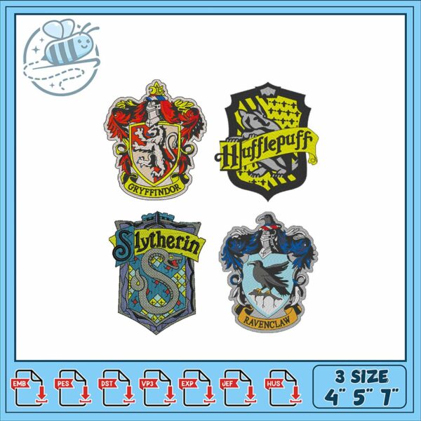 Harry Potter House Embroidery Designs Set 4pcs