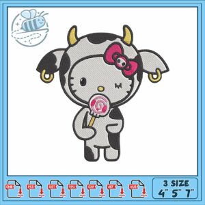 Hello kitty cow embroidery