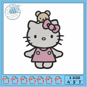 Hello kitty pink bear embroidery