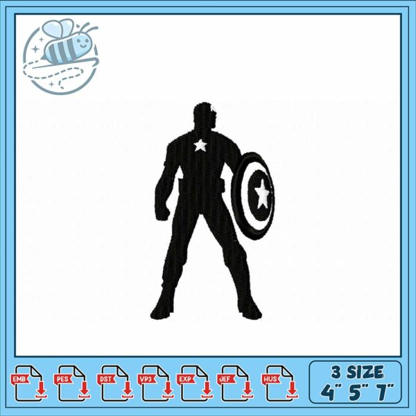 Heroic Shield Silhouette Embroidery Design 3 Sizes