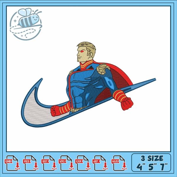 Heroic Superhero Embroidery Design in 3 Sizes