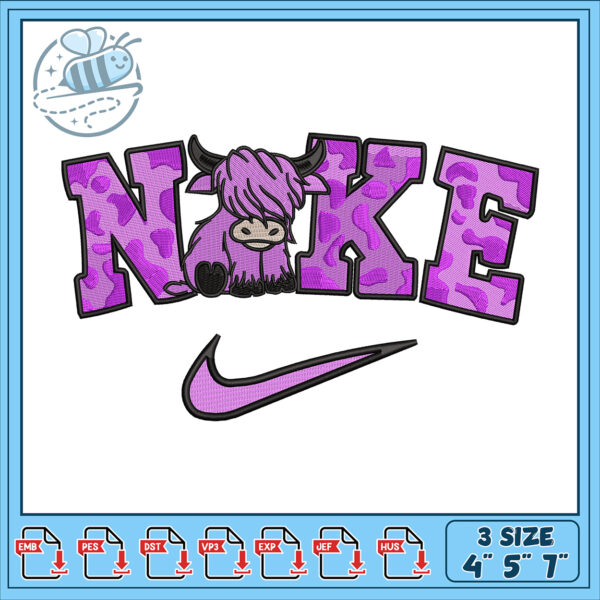 Highland Cow Nike Embroidery Design