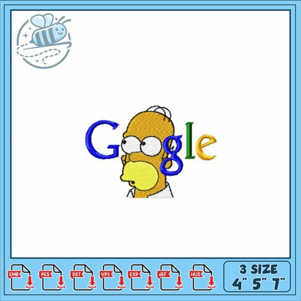 Homer Simpson Google Embroidery Design Files Size 4 5 7