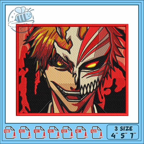 Ichigo laugh design art embroidery, bleach ichigo bankai​ embroidery