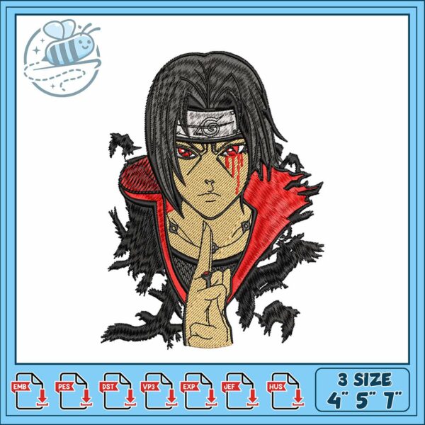 Itachi uchiha crow design embroidery, itachi character​ embroidery