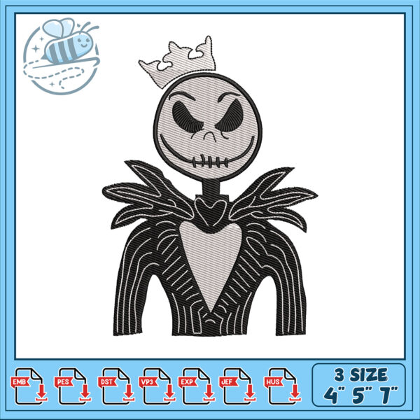 Jack Skellington Embroidery Design 3 Sizes Available