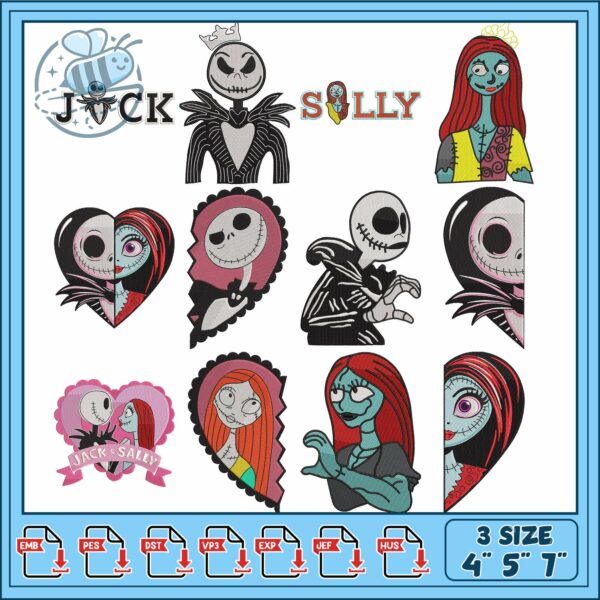 Jack and Sally Embroidery Bundle Set for Crafts