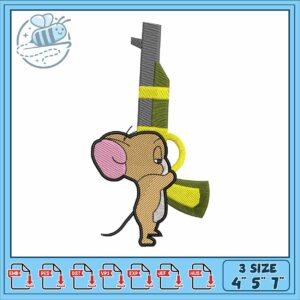 Jerry and gun design embroidery