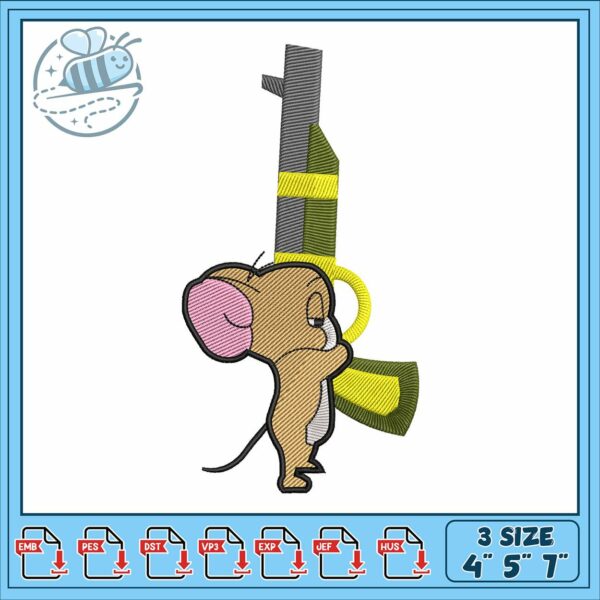 Jerry and gun design embroidery, tom and jerry 2021 embroidery