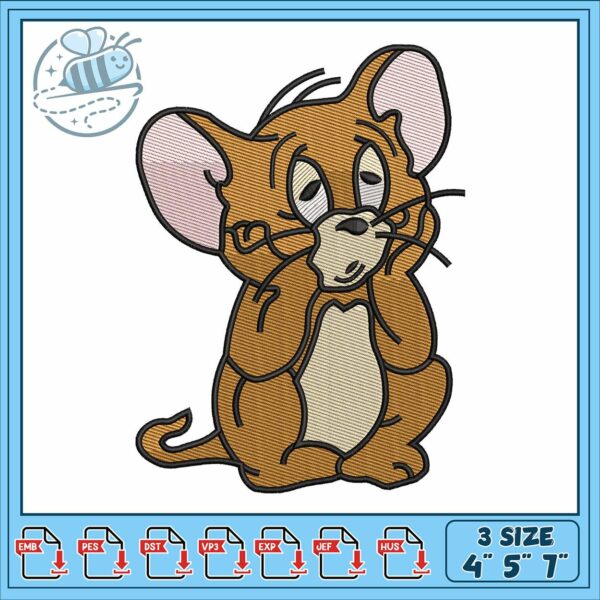 Jerry sad design embroidery, tom and jerry characters​ embroidery