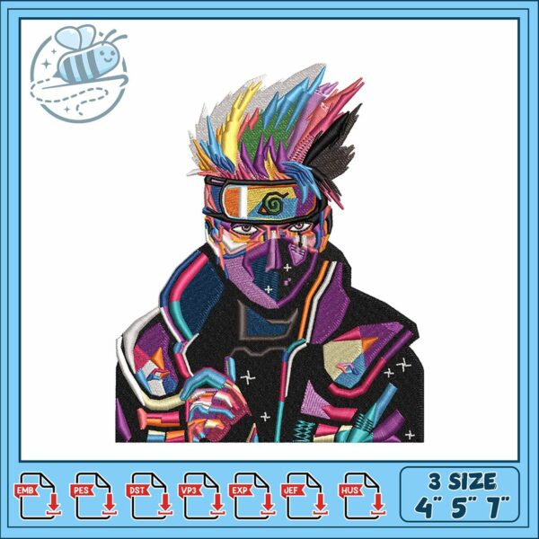 Kakashi color design embroidery, kakashi hatake face​​​ embroidery
