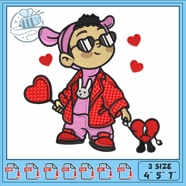 Ken 105 bad bunny embroidery, happy valetines day embroidery