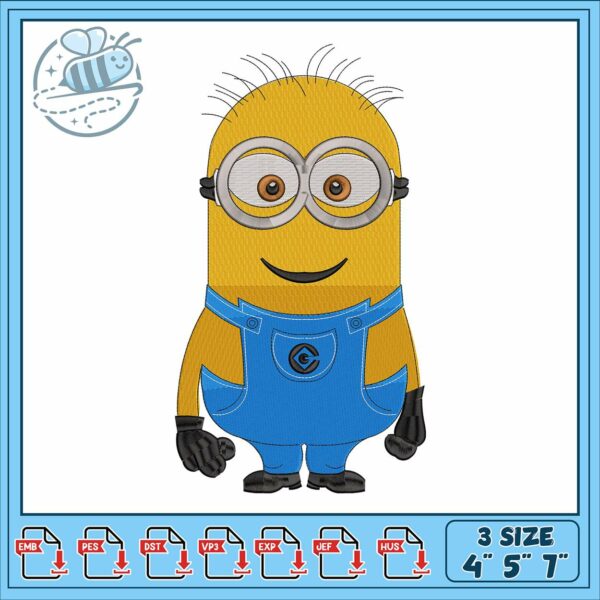 Kevin the minion embroidery, minions characters embroidery