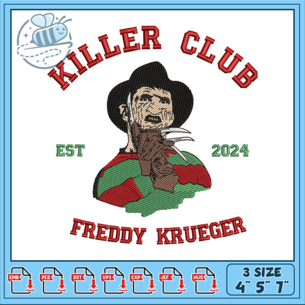 Killer Club Freddy Krueger Embroidery Design 2024