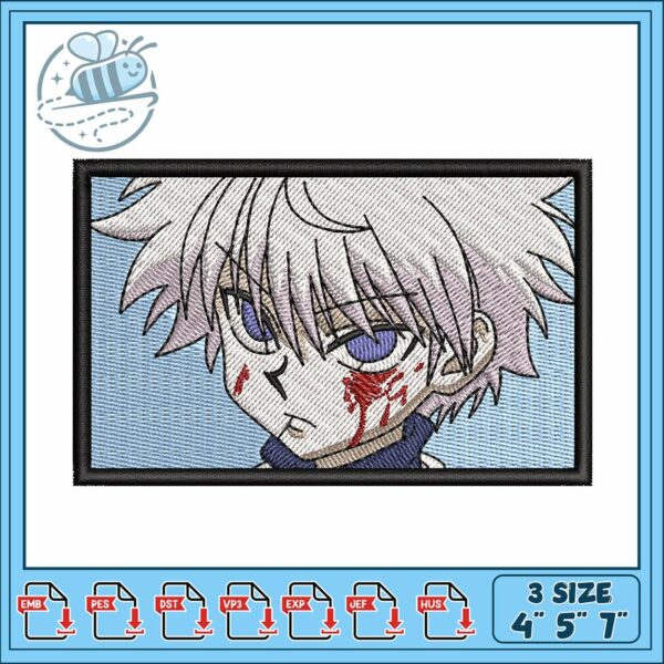 Killua hxh blood design art embroidery, hxh killua​ embroidery
