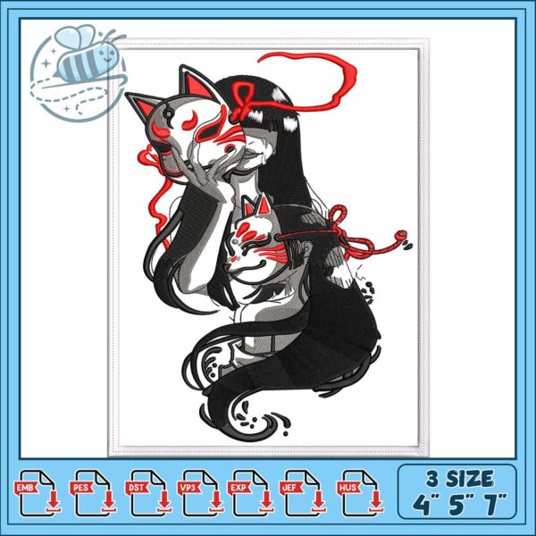 Kitsune mask design art embroidery, kitsune fox mask​ embroidery