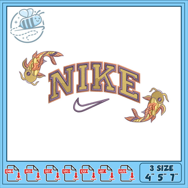 Koi Fish Nike Embroidery Design 4x5x7 Inch