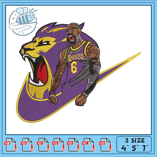 LeBron James Lakers Embroidery Design