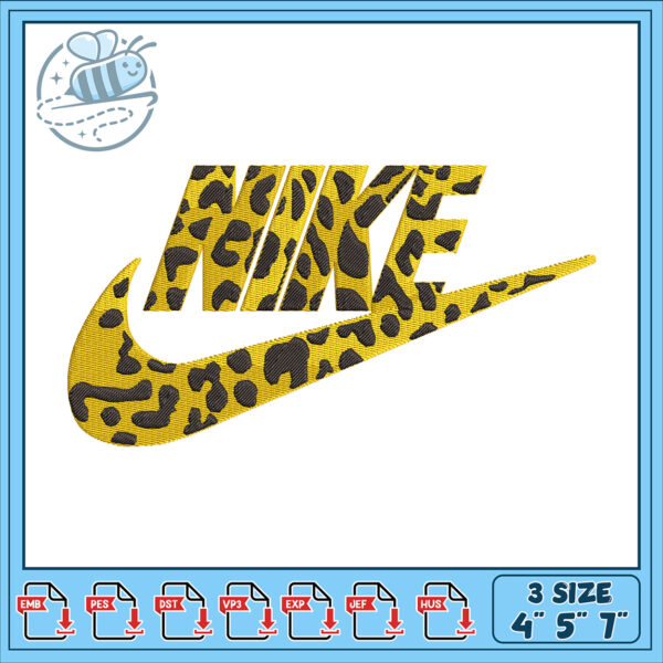 Leopard Nike Embroidery Design 4x5x7 Inch