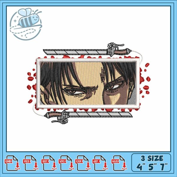 Levi sword design embroidery, captain levi attack on titan​ embroidery