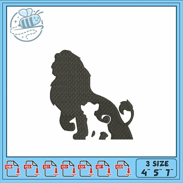 Lion and Cub Embroidery Design in Three Sizes