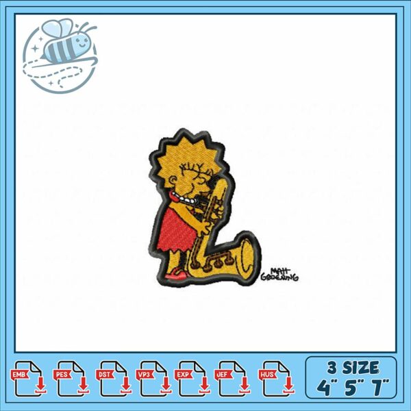Lisa Simpson Saxophone Embroidery Design Files