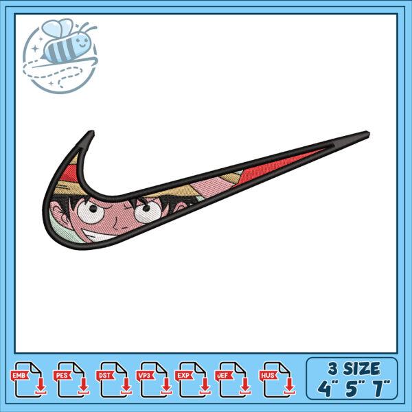 Luffy Nike Swoosh Embroidery Design