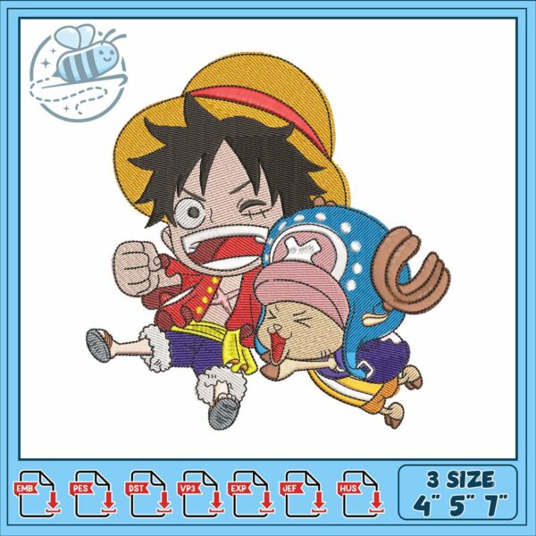 Luffy art chopper design embroidery, luffy and chopper​ embroidery
