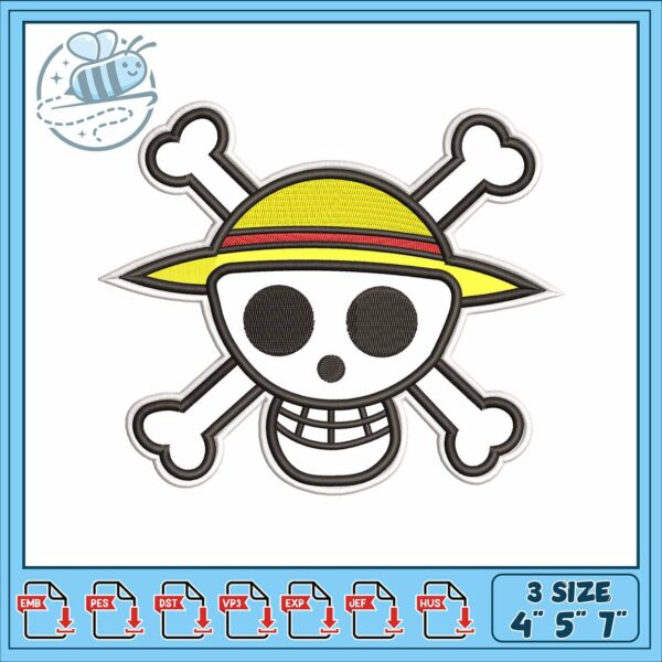 Luffy art skull design embroidery, luffy skull logo​ embroidery