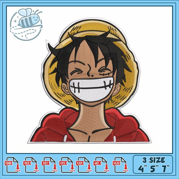 Luffy art smilee design embroidery, luffy smile​ embroidery