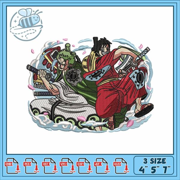 Luffy art zoro design embroidery, luffy and zoro​ embroidery