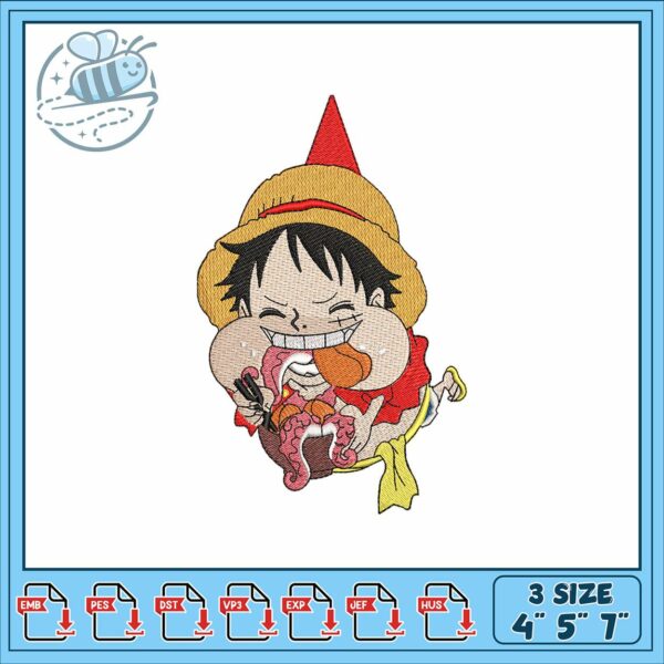 Luffy eating design art embroidery, dragon d luffy​ embroidery