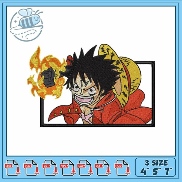 Luffy fire design art embroidery, gear 4 luffy​​ embroidery