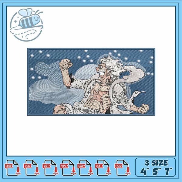 Luffy gear5 art laugh embroidery, gear 5 luffy figure​ embroidery