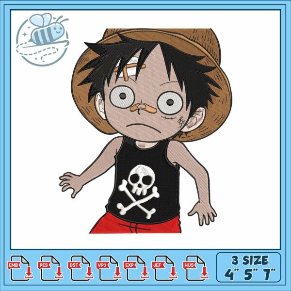 Luffy kids art design embroidery, luffy costume kid​​​​ embroidery
