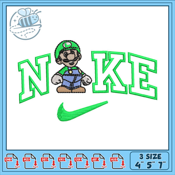 Luigi Nike Embroidery Design 3 Sizes