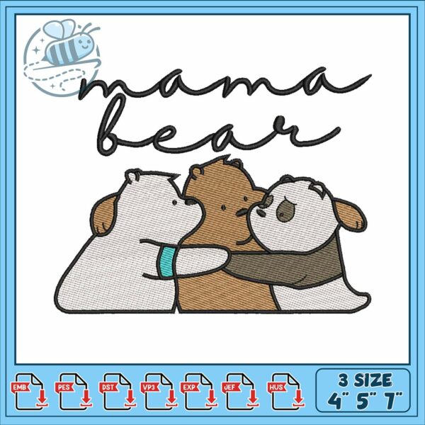 Mama bear hug art embroidery, disney whiskey bear​​​​​ embroidery