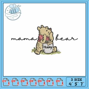 Mama bear pooh art embroidery, bear disney​​​​​​​​​​ embroidery