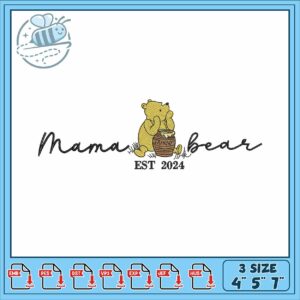 Mama pooh bear art embroidery, pooh bear​​ embroidery