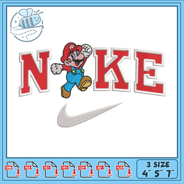 Mario Nike Embroidery Design 3 Sizes