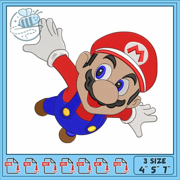 Mario cartoon flying embroidery, super mario bros embroidery