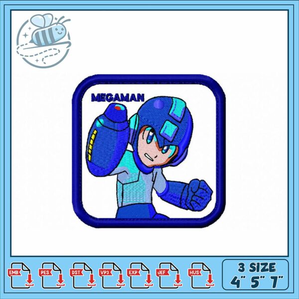 Mega Man Embroidery Design in Three Sizes Available