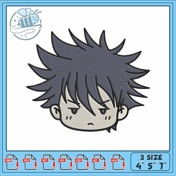 Megumi chibi art design embroidery, megumi jjk​ embroidery