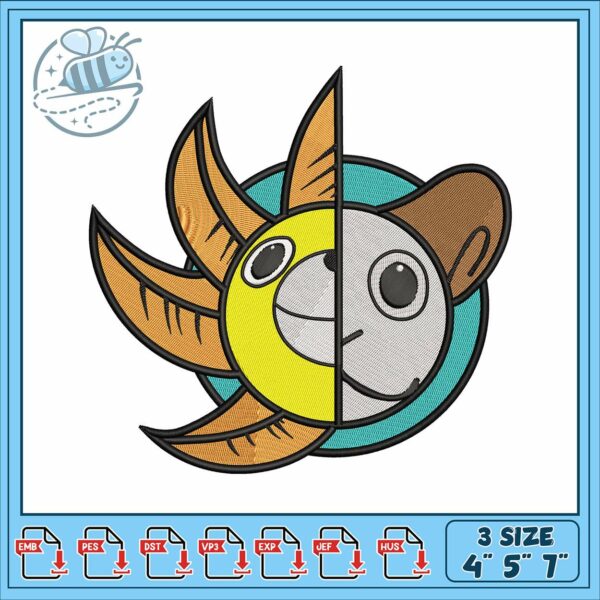 Merry sunny pirate design embroidery, one piece manga​​ embroidery
