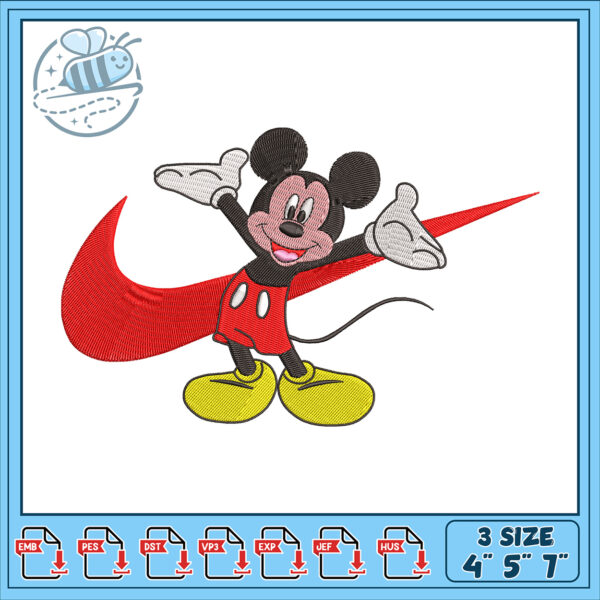 Mickey Mouse Embroidery Design 4x5x7 inch