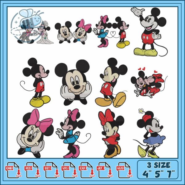 Mickey and Minnie Mouse Embroidery Design Bundle